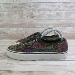 Vans Shoes Womens 8.5 Black Aztec Print Athletic Skate Sneakers Authentic Canvas